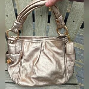 COACH 'Parker' Metallic Rose Gold Shoulder Bag Hobo Purse + Logo Keychain